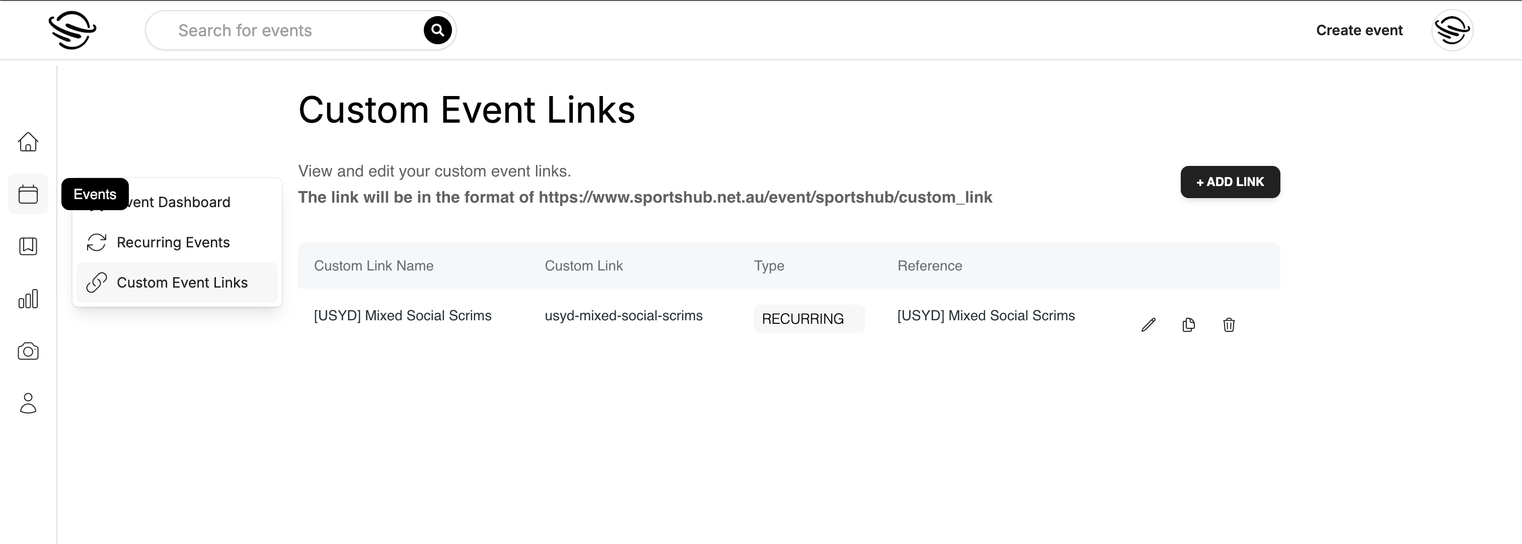Custom Event Link